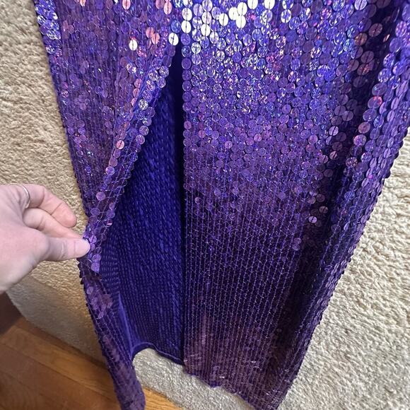 Vtg Y2K Papell Boutique Evening Purple Sequin Column Babydoll Waist Gown Sz 4 - Picture 16 of 16